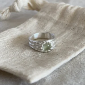 Handmade 999 Silver Gemstone Ring with Natural Prehnite 05