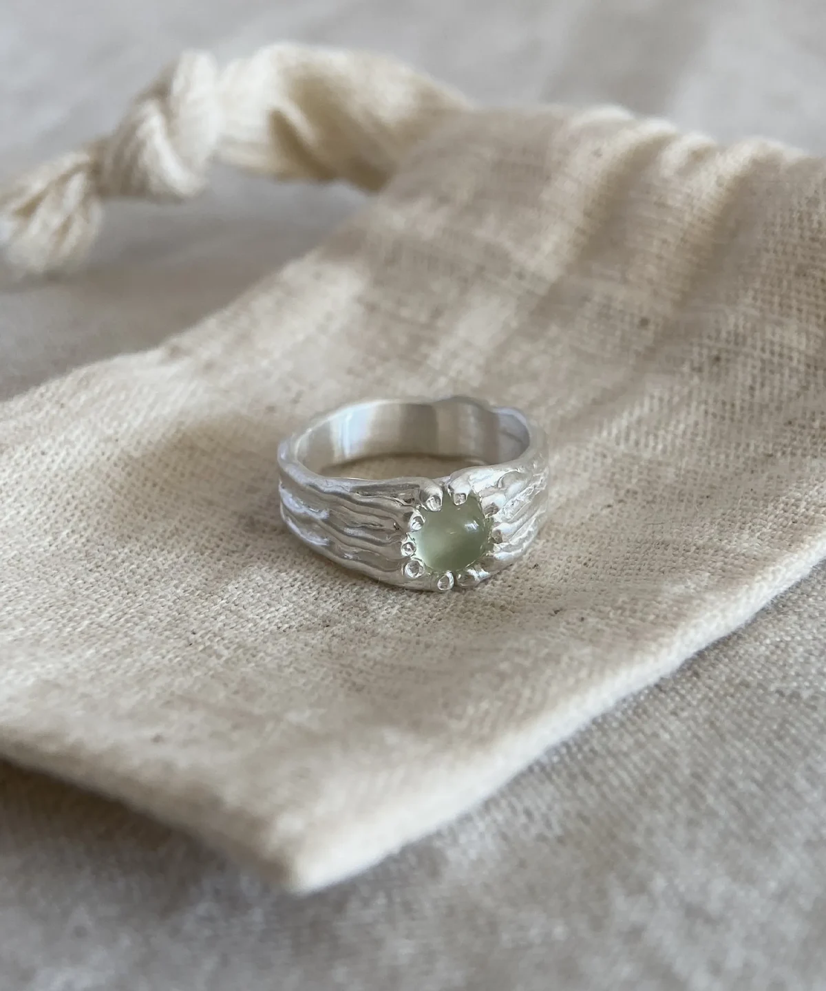 Handmade 999 Silver Gemstone Ring with Natural Prehnite 05