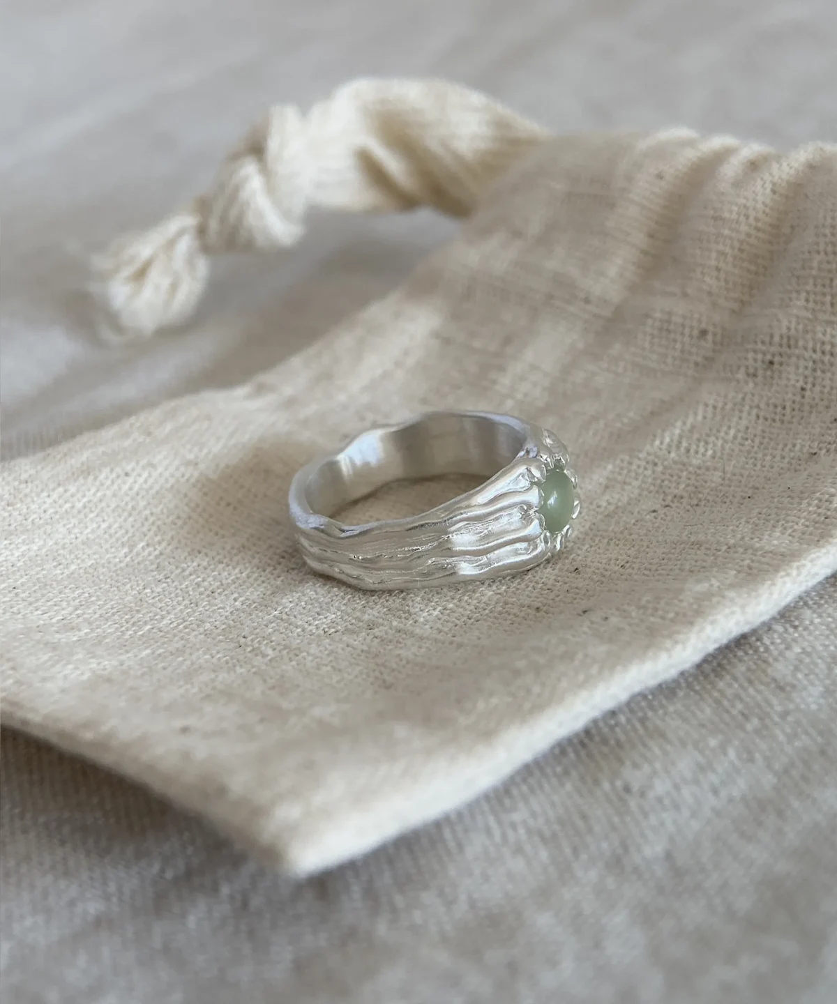 Handmade 999 Silver Gemstone Ring with Natural Prehnite 06