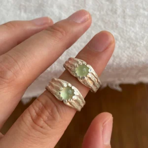 Handmade 999 Silver Gemstone Ring with Natural Prehnite 07