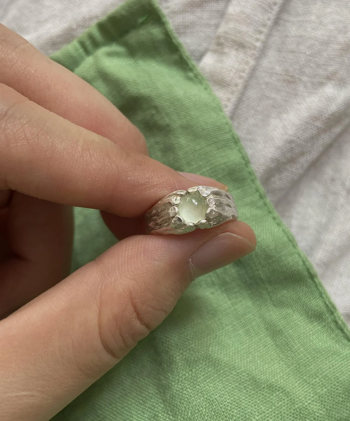 Handmade 999 Silver Gemstone Ring with Natural Prehnite 08