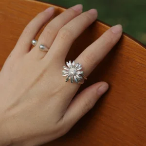 Mini Daisy Ring-S925 Sterling Silver April Birth Flower Jewelry 01 Mini Daisy Ring S925 Sterling Silver April Birth Flower Jewelry 01