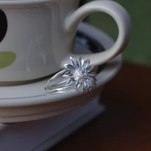 Mini Daisy Ring-S925 Sterling Silver April Birth Flower Jewelry 03 Mini Daisy Ring S925 Sterling Silver April Birth Flower Jewelry 03