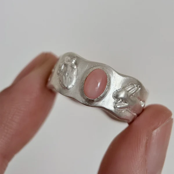 Strawberry Thief-Handmade 999 Silver Pink Opal Ring 01
