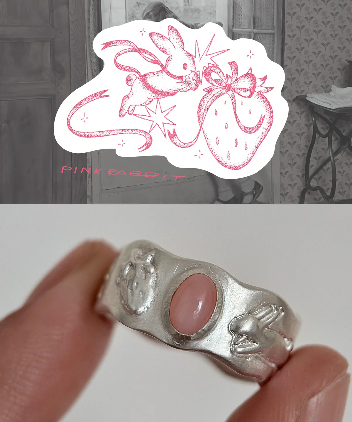Strawberry Thief-Handmade 999 Silver Pink Opal Ring 02 Strawberry Thief-Handmade 999 Silver Pink Opal Ring 02