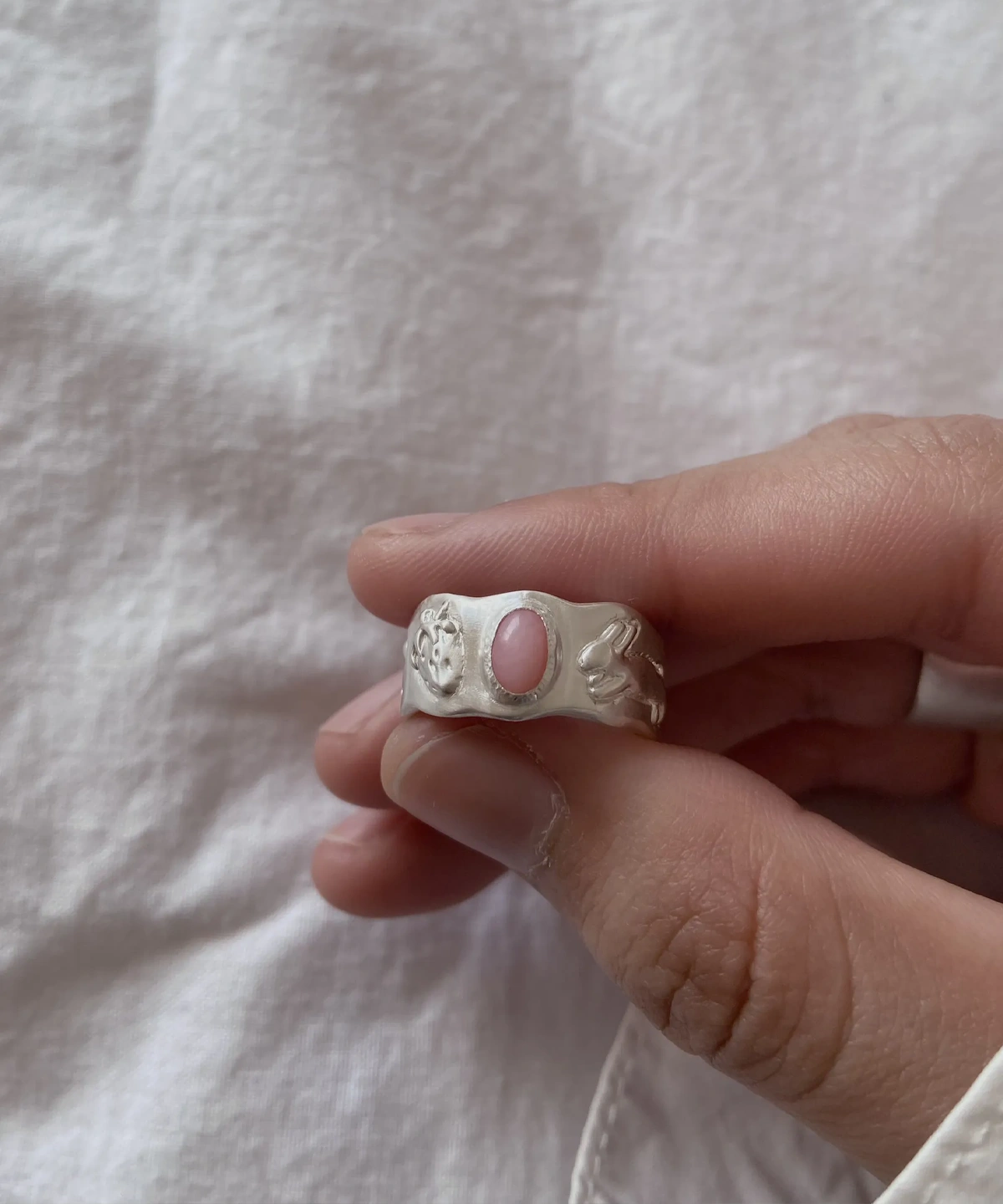 Strawberry Thief-Handmade 999 Silver Pink Opal Ring 05 Strawberry Thief-Handmade 999 Silver Pink Opal Ring 05