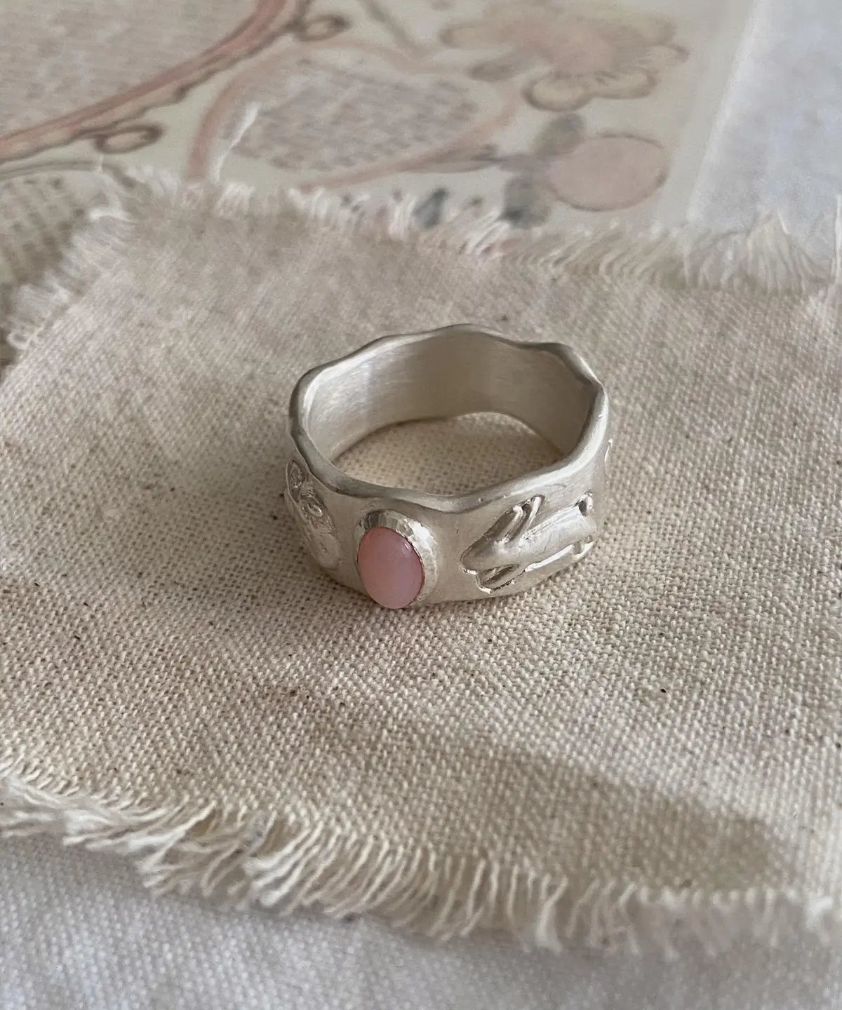 Strawberry Thief-Handmade 999 Silver Pink Opal Ring 10 Strawberry Thief-Handmade 999 Silver Pink Opal Ring 10