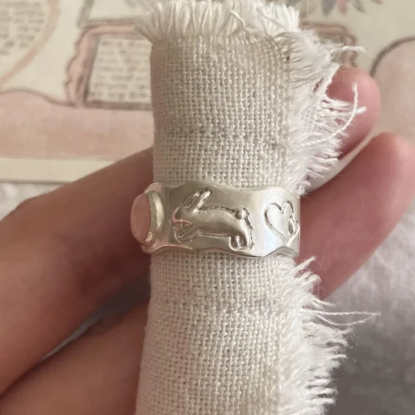 Strawberry Thief-Handmade 999 Silver Pink Opal Ring 11 Strawberry Thief-Handmade 999 Silver Pink Opal Ring 11