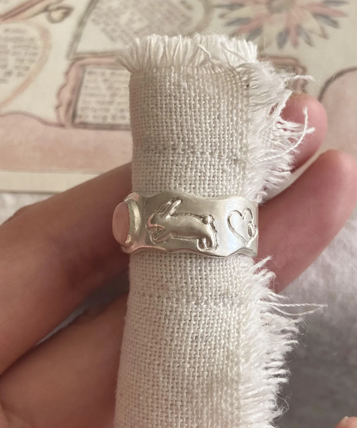 Strawberry Thief-Handmade 999 Silver Pink Opal Ring 11 Strawberry Thief-Handmade 999 Silver Pink Opal Ring 11