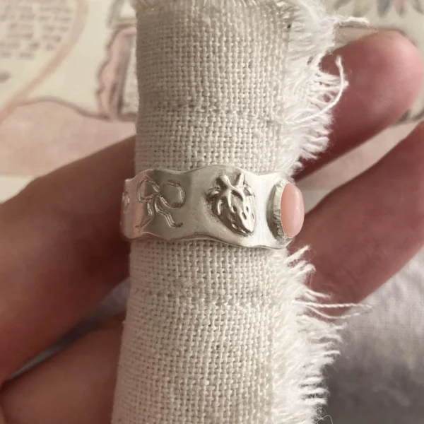 Strawberry Thief-Handmade 999 Silver Pink Opal Ring 12 Strawberry Thief-Handmade 999 Silver Pink Opal Ring 12