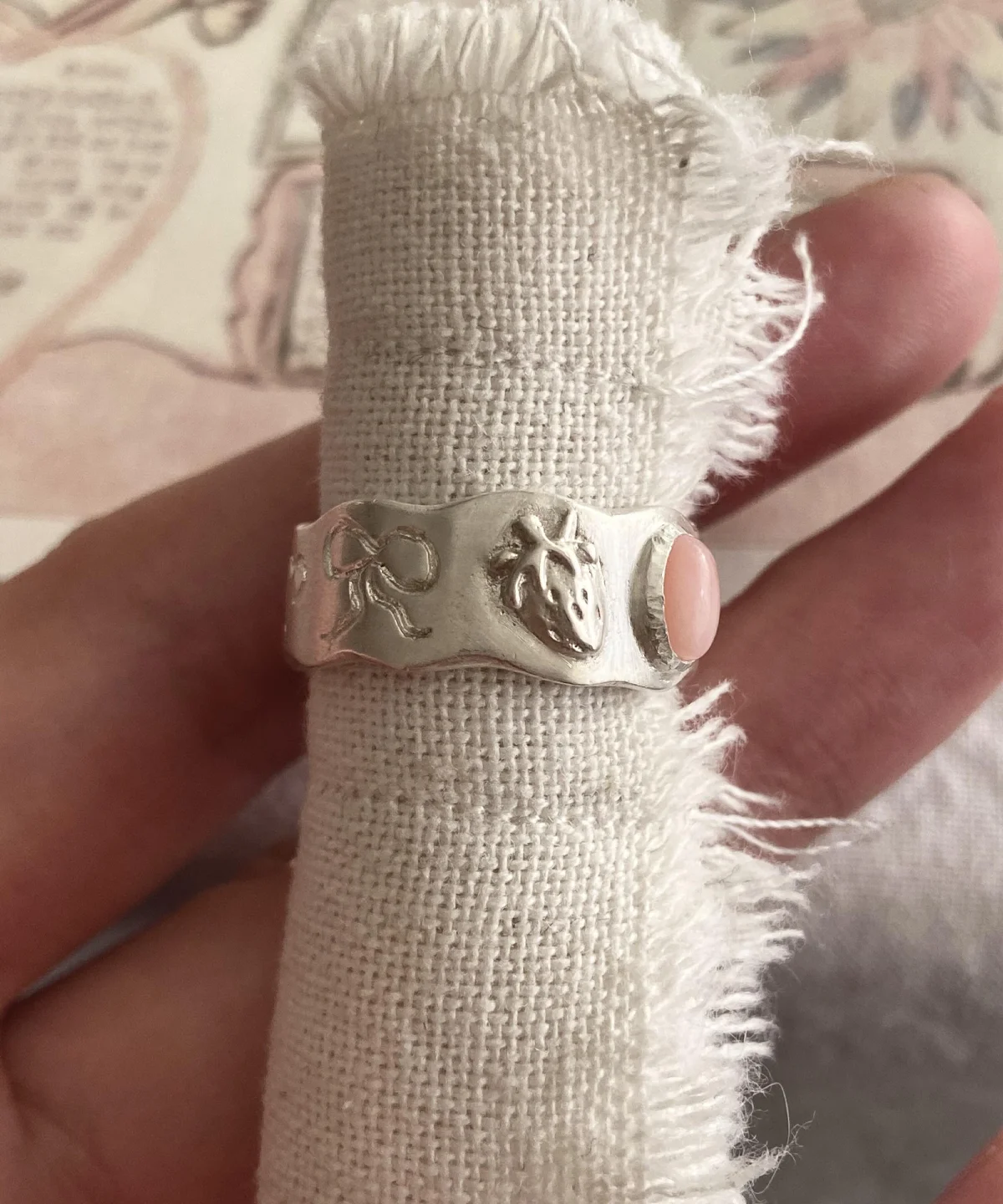 Strawberry Thief-Handmade 999 Silver Pink Opal Ring 12 Strawberry Thief-Handmade 999 Silver Pink Opal Ring 12