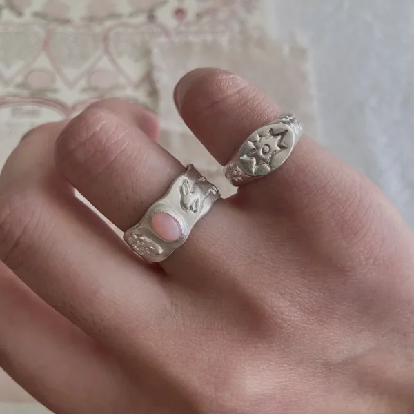 Strawberry Thief-Handmade 999 Silver Pink Opal Ring 16 Strawberry Thief-Handmade 999 Silver Pink Opal Ring 16