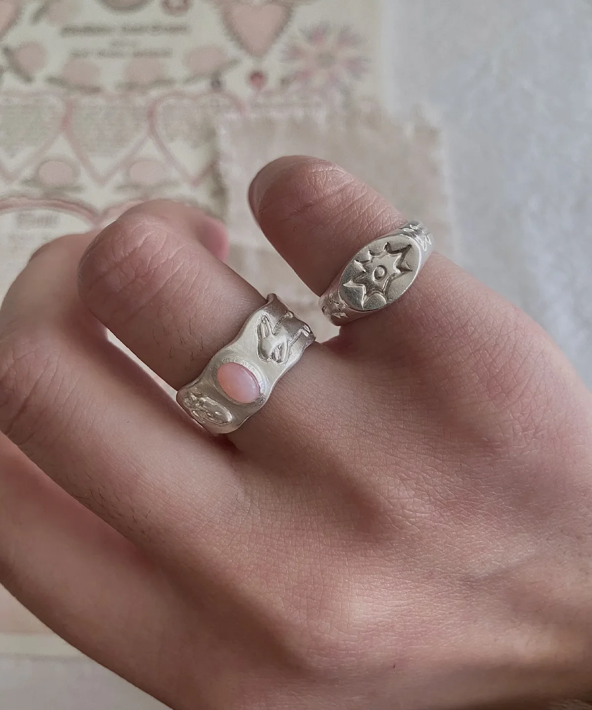 Strawberry Thief-Handmade 999 Silver Pink Opal Ring 16 Strawberry Thief-Handmade 999 Silver Pink Opal Ring 16