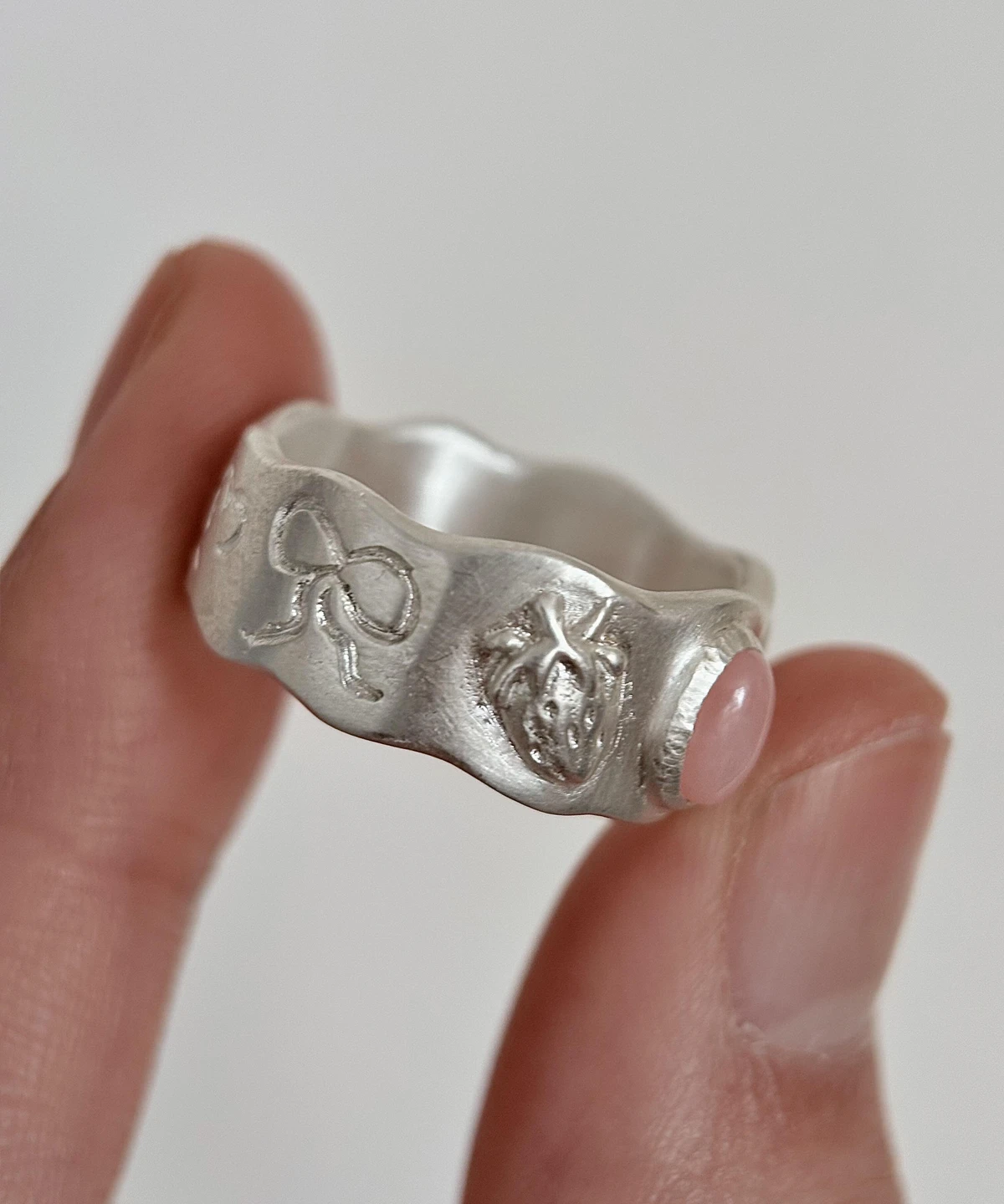 Strawberry Thief-Handmade 999 Silver Pink Opal Ring 18 Strawberry Thief-Handmade 999 Silver Pink Opal Ring 18