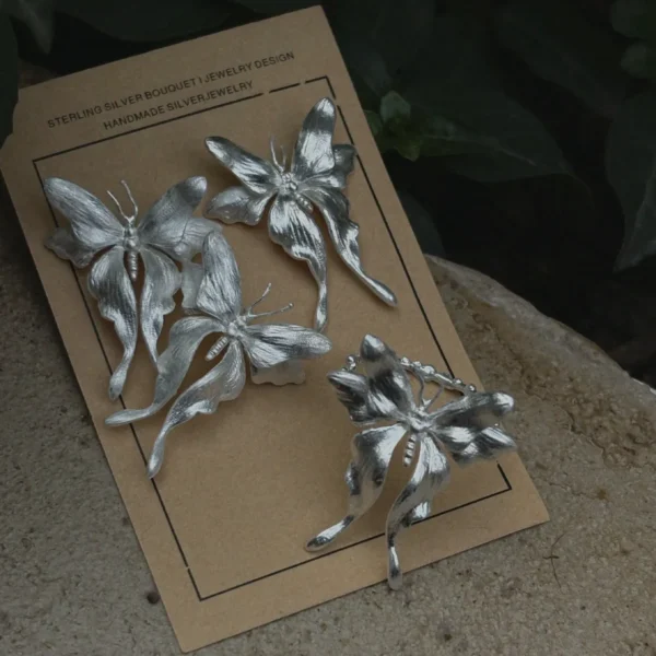 Asymmetric Butterfly Earrings in S990 Sterling Silver 07