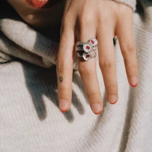 Poppy-Inspired Natural Ruby Ring in S925 Sterling Silver