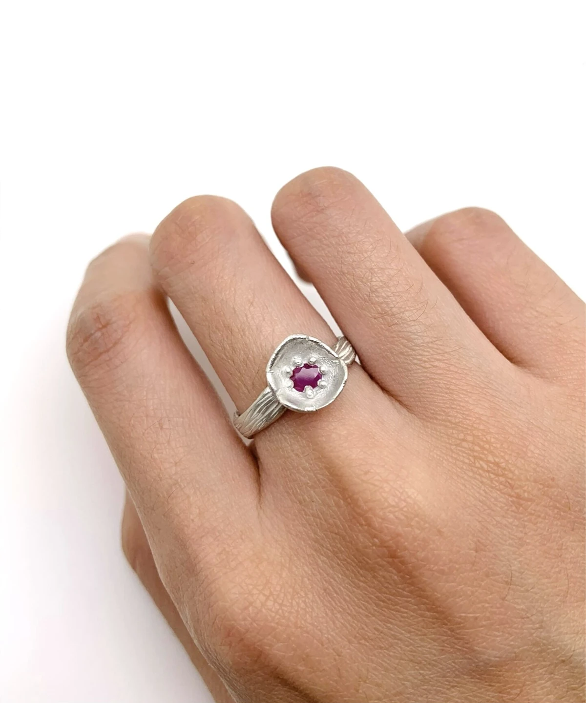 Poppy-Inspired Ruby Ring in S925 Sterling Silver 11 Poppy-Inspired Ruby Ring in S925 Sterling Silver 11