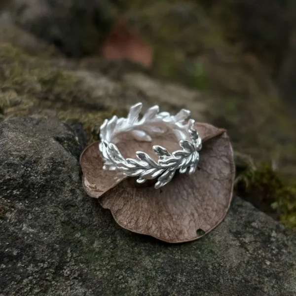 S925 Sterling Silver Poppy Leaf Ring Jewelry 06