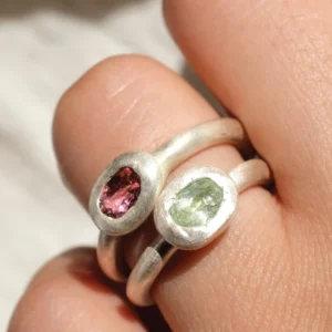 Handmade S925 Sterling Silver Natural Tourmaline Ring 09
