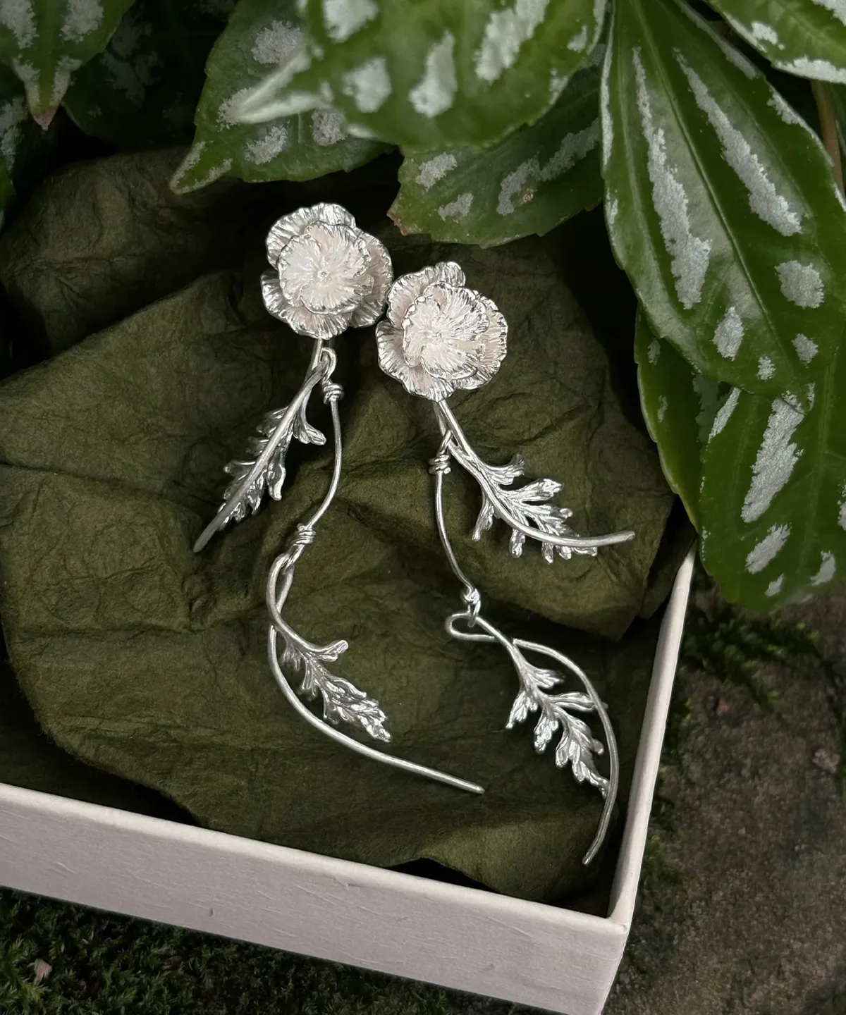 Poppy Earrings in S925 Sterling Silver Long Dangle Design 02 Poppy Earrings in S925 Sterling Silver Long Dangle Design 02