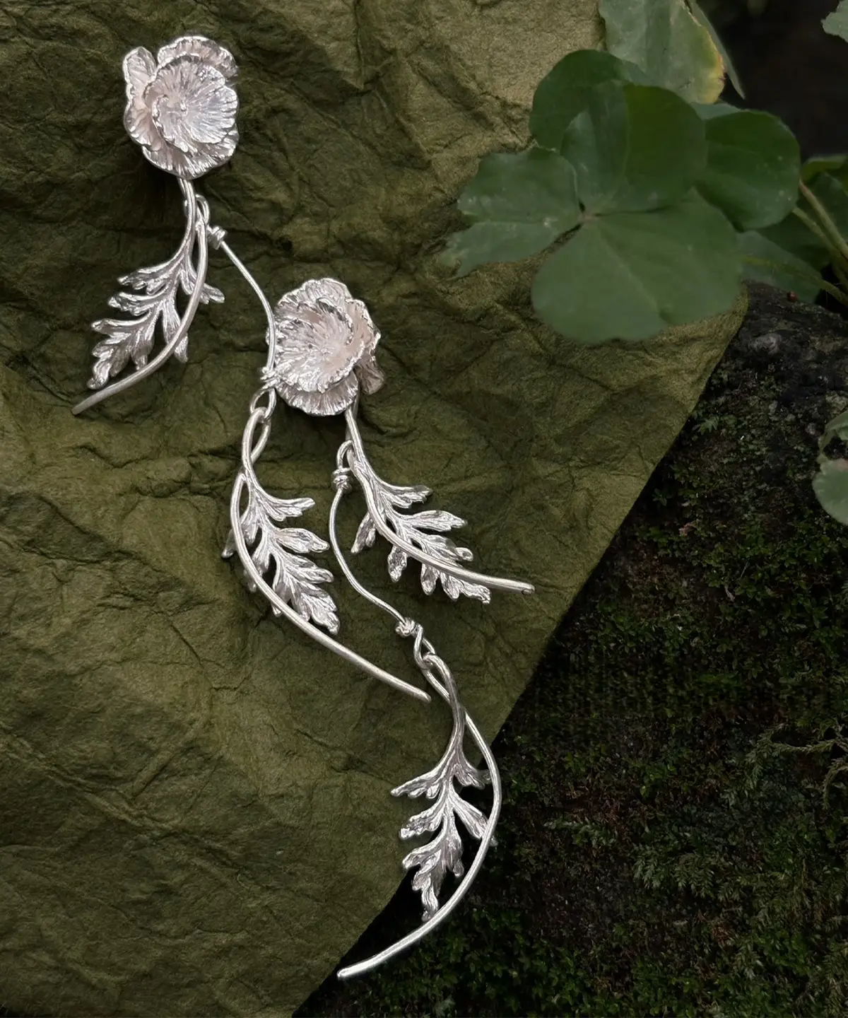 Poppy Earrings in S925 Sterling Silver Long Dangle Design 05 Poppy Earrings in S925 Sterling Silver Long Dangle Design 05