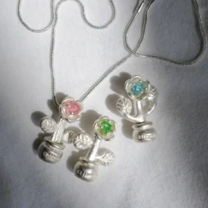 S925 Sterling Silver Natural Tourmaline Potted Flower Necklace 02