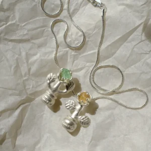 S925 Sterling Silver Natural Tourmaline Potted Flower Necklace 04