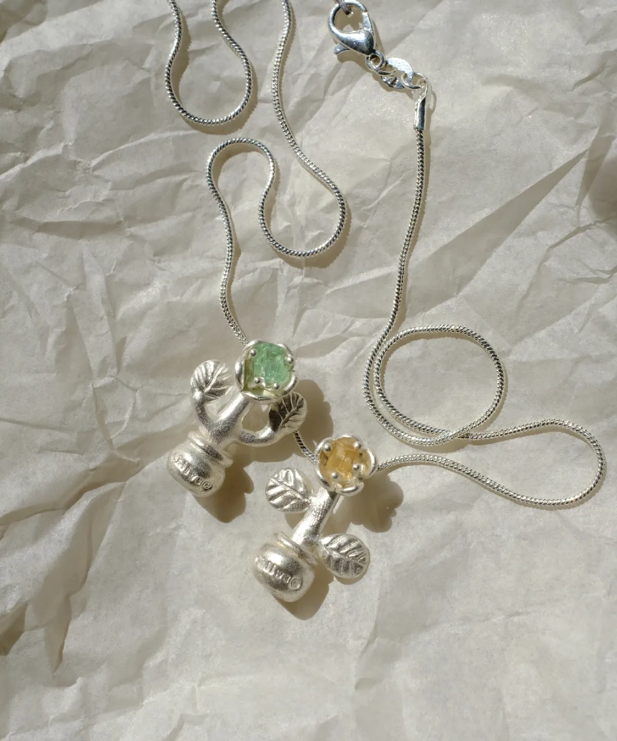 S925 Sterling Silver Natural Tourmaline Potted Flower Necklace 04 S925 Sterling Silver Natural Tourmaline Potted Flower Necklace 04