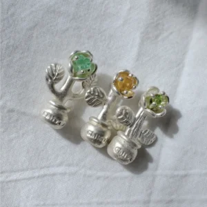 S925 Sterling Silver Natural Tourmaline Potted Flower Necklace 05