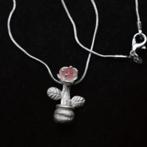 S925 Sterling Silver Natural Tourmaline Potted Flower Necklace 07 S925 Sterling Silver Natural Tourmaline Potted Flower Necklace 07