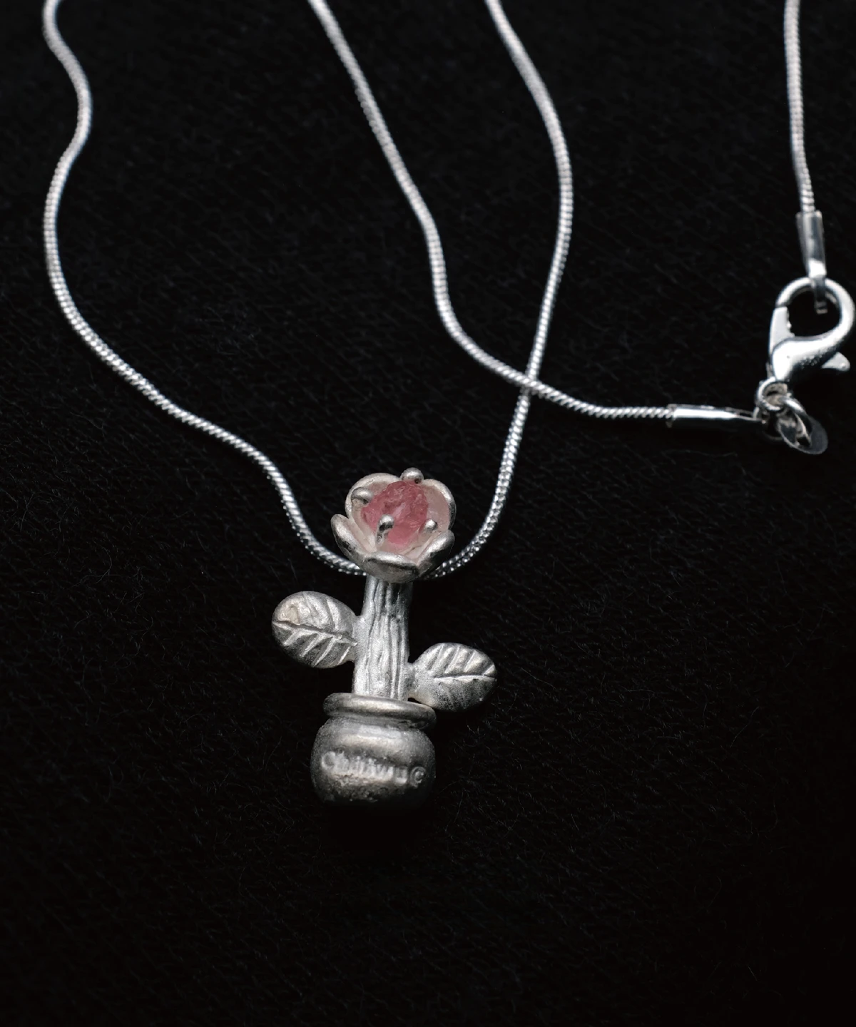 S925 Sterling Silver Natural Tourmaline Potted Flower Necklace 07 S925 Sterling Silver Natural Tourmaline Potted Flower Necklace 07