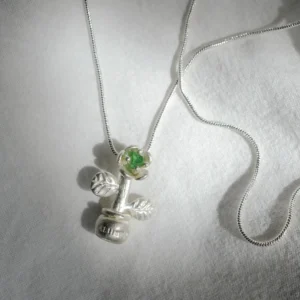 S925 Sterling Silver Natural Tourmaline Potted Flower Necklace 16 S925 Sterling Silver Natural Tourmaline Potted Flower Necklace 16