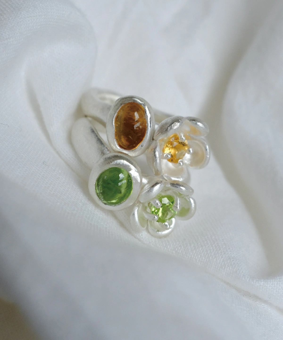S925 Sterling Silver Peridot Ring with Double Stone Floral Design 01 S925 Sterling Silver Peridot Ring with Double Stone Floral Design 01
