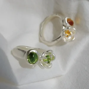 S925 Sterling Silver Peridot Ring with Double Stone Floral Design 02 S925 Sterling Silver Peridot Ring with Double Stone Floral Design 02