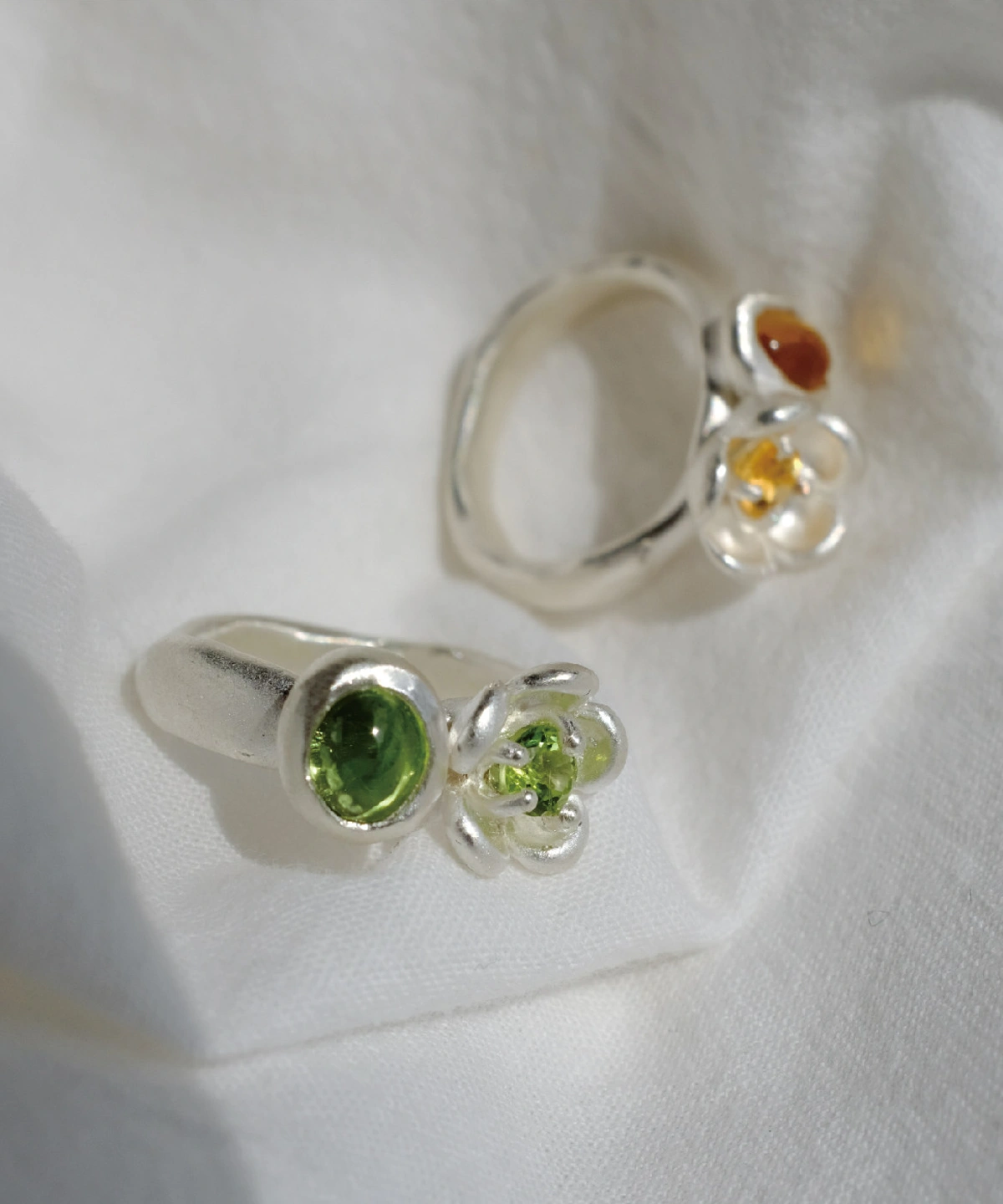 S925 Sterling Silver Peridot Ring with Double Stone Floral Design 02 S925 Sterling Silver Peridot Ring with Double Stone Floral Design 02