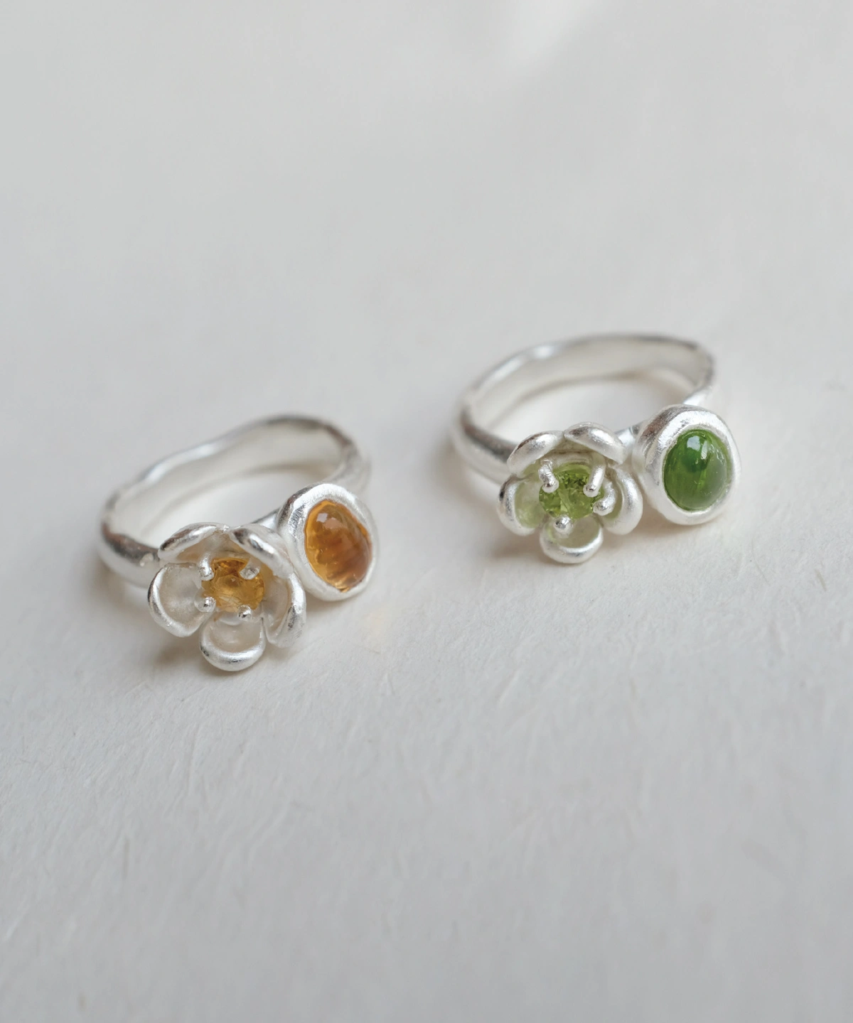 S925 Sterling Silver Peridot Ring with Double Stone Floral Design 03 S925 Sterling Silver Peridot Ring with Double Stone Floral Design 03