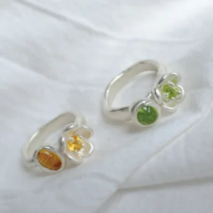 S925 Sterling Silver Peridot Ring with Double Stone Floral Design 04 S925 Sterling Silver Peridot Ring with Double Stone Floral Design 04