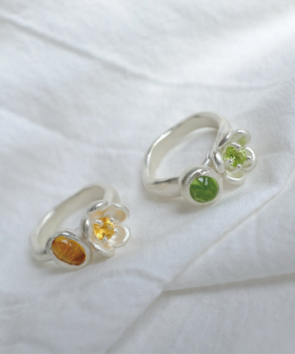 S925 Sterling Silver Peridot Ring with Double Stone Floral Design 04 S925 Sterling Silver Peridot Ring with Double Stone Floral Design 04