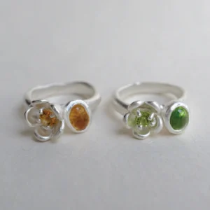 S925 Sterling Silver Peridot Ring with Double Stone Floral Design