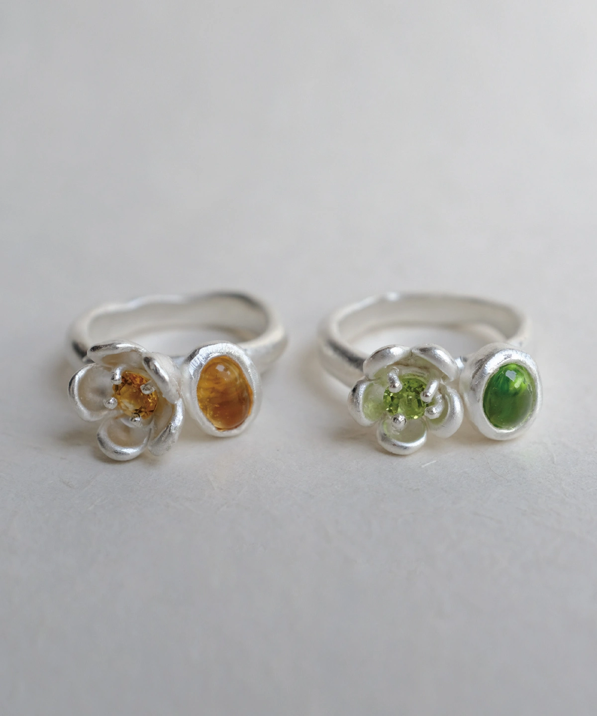 S925 Sterling Silver Peridot Ring with Double Stone Floral Design 05 S925 Sterling Silver Peridot Ring with Double Stone Floral Design 05