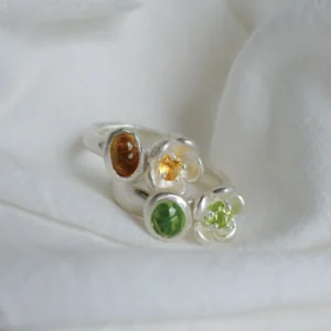 S925 Sterling Silver Peridot Ring with Double Stone Floral Design 06 S925 Sterling Silver Peridot Ring with Double Stone Floral Design 06