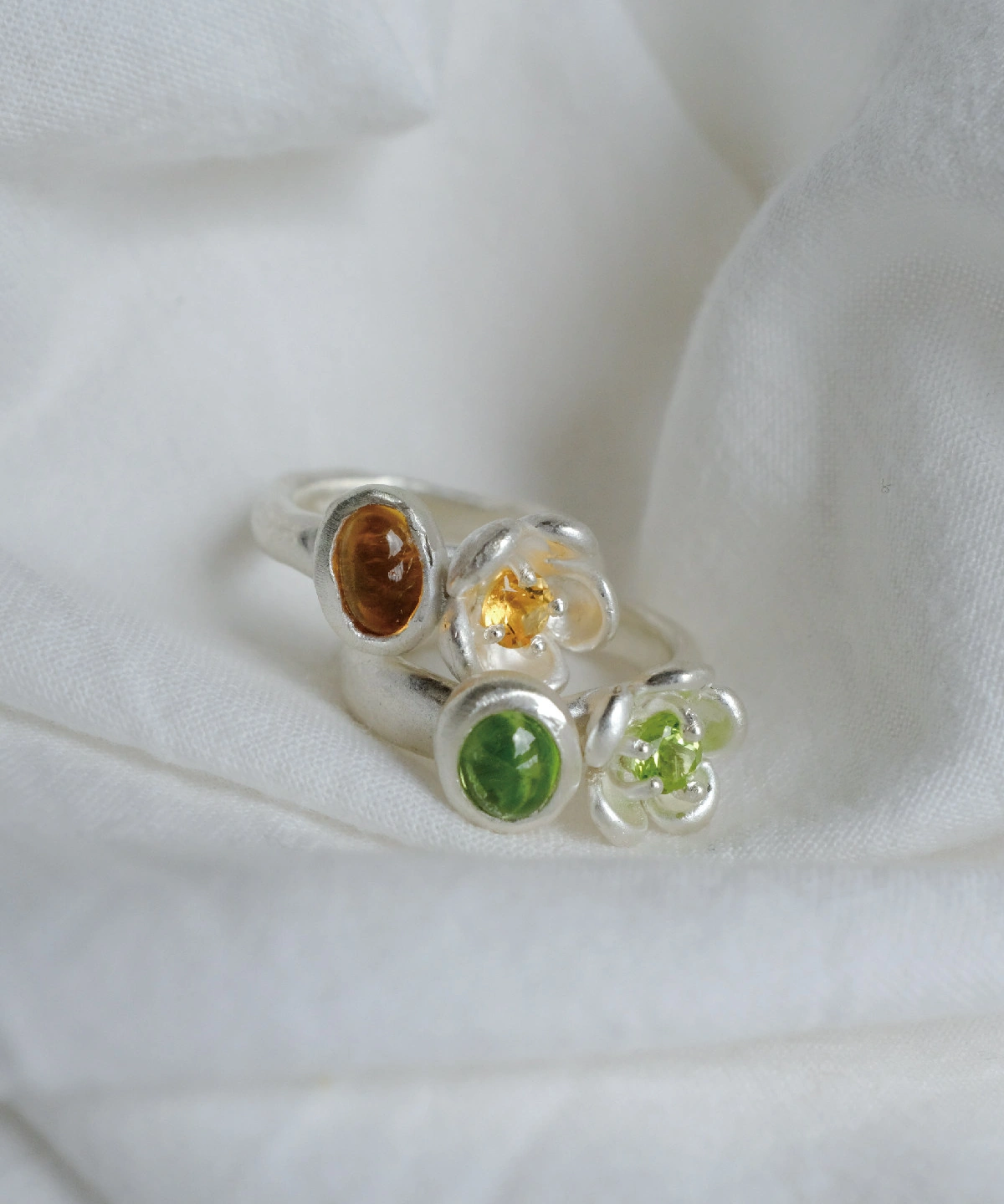 S925 Sterling Silver Peridot Ring with Double Stone Floral Design 06 S925 Sterling Silver Peridot Ring with Double Stone Floral Design 06