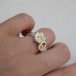 S925 Sterling Silver Peridot Ring with Double Stone Floral Design 07 S925 Sterling Silver Peridot Ring with Double Stone Floral Design 07