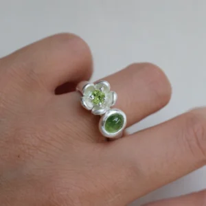 S925 Sterling Silver Peridot Ring with Double Stone Floral Design 08 S925 Sterling Silver Peridot Ring with Double Stone Floral Design 08