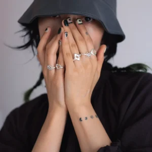 S925 Sterling Silver Stacking Rings Set in Minimal Line Designs 04 S925 Sterling Silver Stacking Rings Set in Minimal Line Designs 04