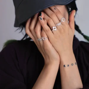 S925 Sterling Silver Stacking Rings Set in Minimal Line Designs 06 S925 Sterling Silver Stacking Rings Set in Minimal Line Designs 06