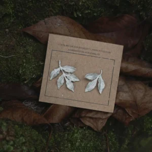 Trumpet Creeper Leaf Stud Earrings in S925 Sterling Silver 07