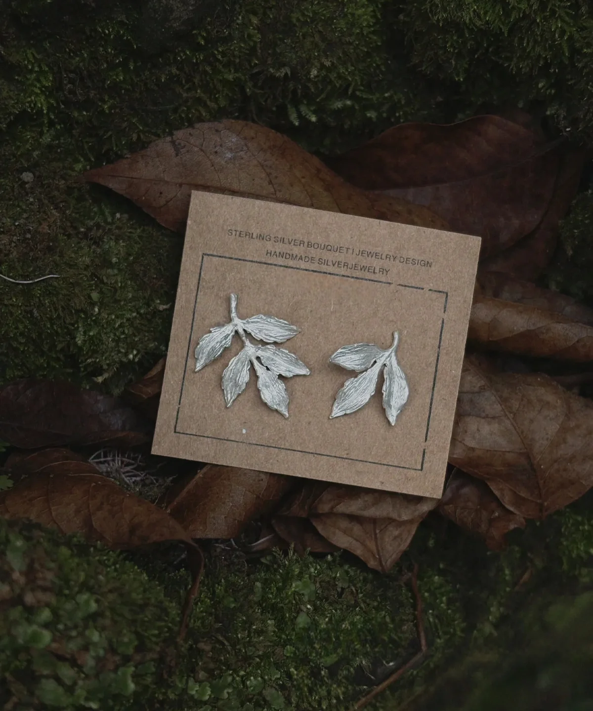 Trumpet Creeper Leaf Stud Earrings in S925 Sterling Silver 07 Trumpet Creeper Leaf Stud Earrings in S925 Sterling Silver 07