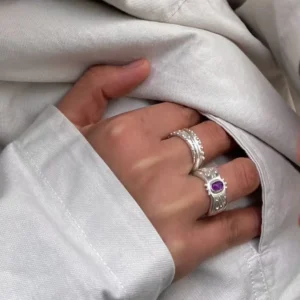 A Pocket of Cosmos-999 Silver Natural Amethyst Ring 13