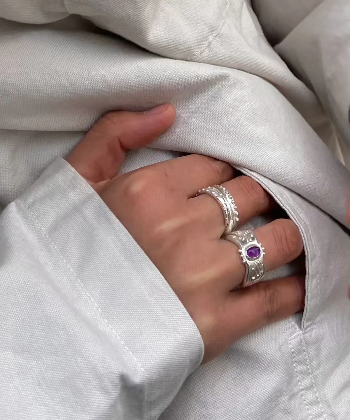 A Pocket of Cosmos-999 Silver Natural Amethyst Ring 13 A Pocket of Cosmos-999 Silver Natural Amethyst Ring 13